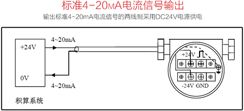 壓縮空氣流量計4-20mA電流信號輸出接線圖